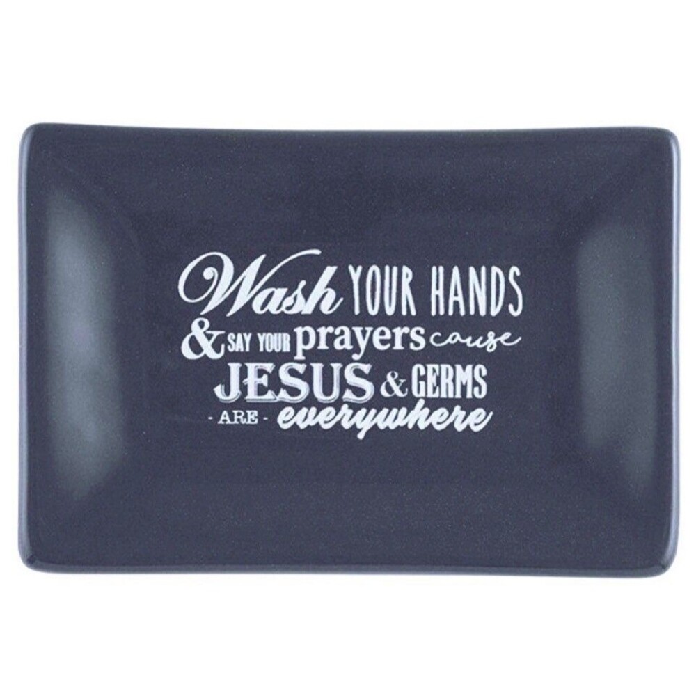 Soap Dish Bathroom Kitchen Decor Jesus & Germs Are Everywhere Black Ceramic